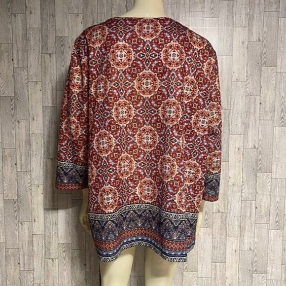 Maroon and Blue Blouse with 3/4 sleeve Plus Size 2X - Picture 3 of 4